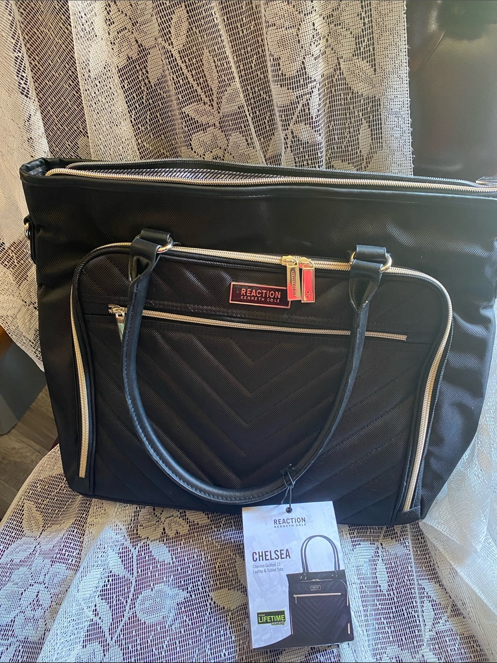 Kenneth Cole Reaction Chelsea Quilted Black Tote with Gold Accents NWT - Picture 10 of 11